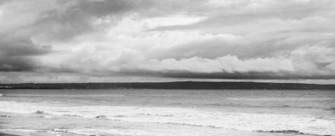 Black and white image of beach