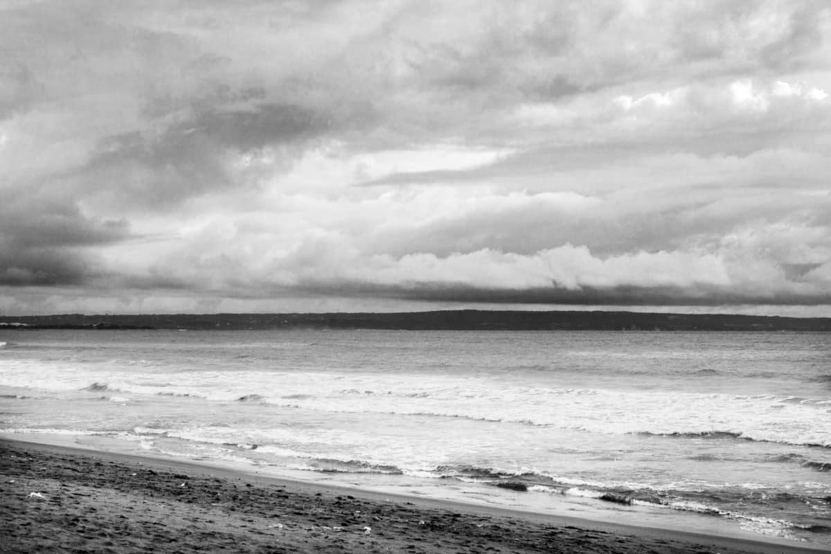Black and white image of beach